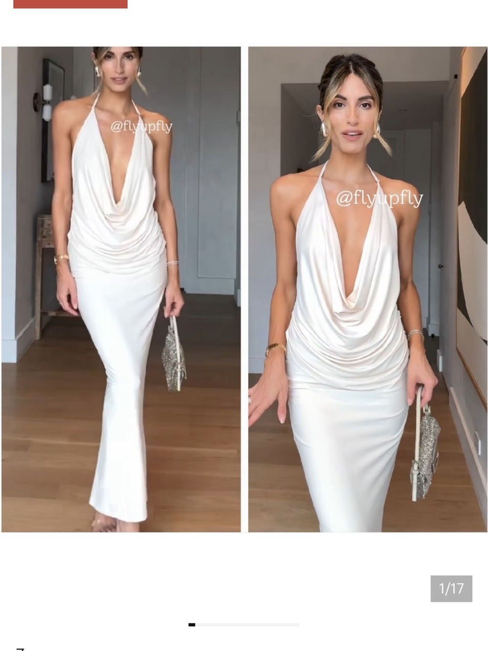 Zara White Backless Cowl Halter Maxi Dress